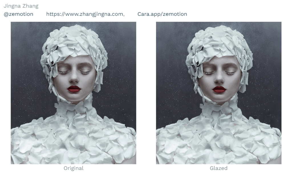 A comparison of an image before and after the "glaze" process.