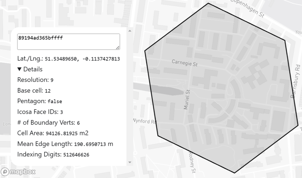 A map showing the location of H3 cell 89194ad365bffff